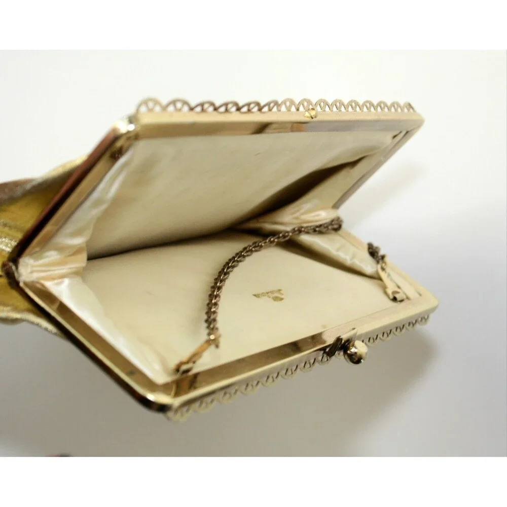 Vintage 50's MISS LEWIS Gold Lame Evening Clutch Purse Retro Accessory MCM #02